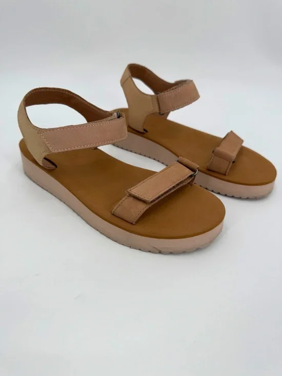 Madewell Sandals Womens 7 Tan Beige Leather MAGGIE Colorblock Flatform Comfort - Picture 2 of 11